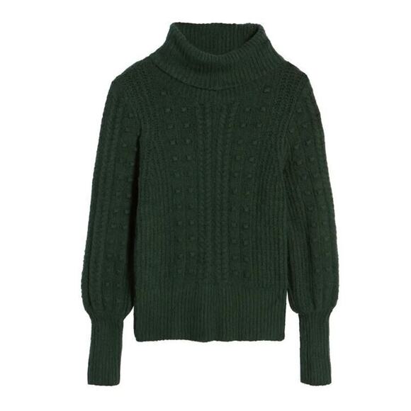 RACHEL PARCELL NEW $89 Cable‎ & Bobble Turtleneck Sweater Green Park XXS - Picture 4 of 5